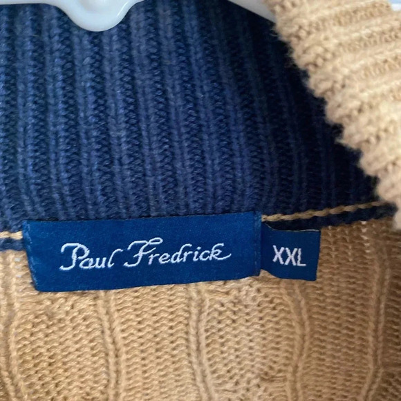 Paul Fredrick tan cable knit elbow patch Fall Winter grandpa cotton zip cardigan - Picture 7 of 7